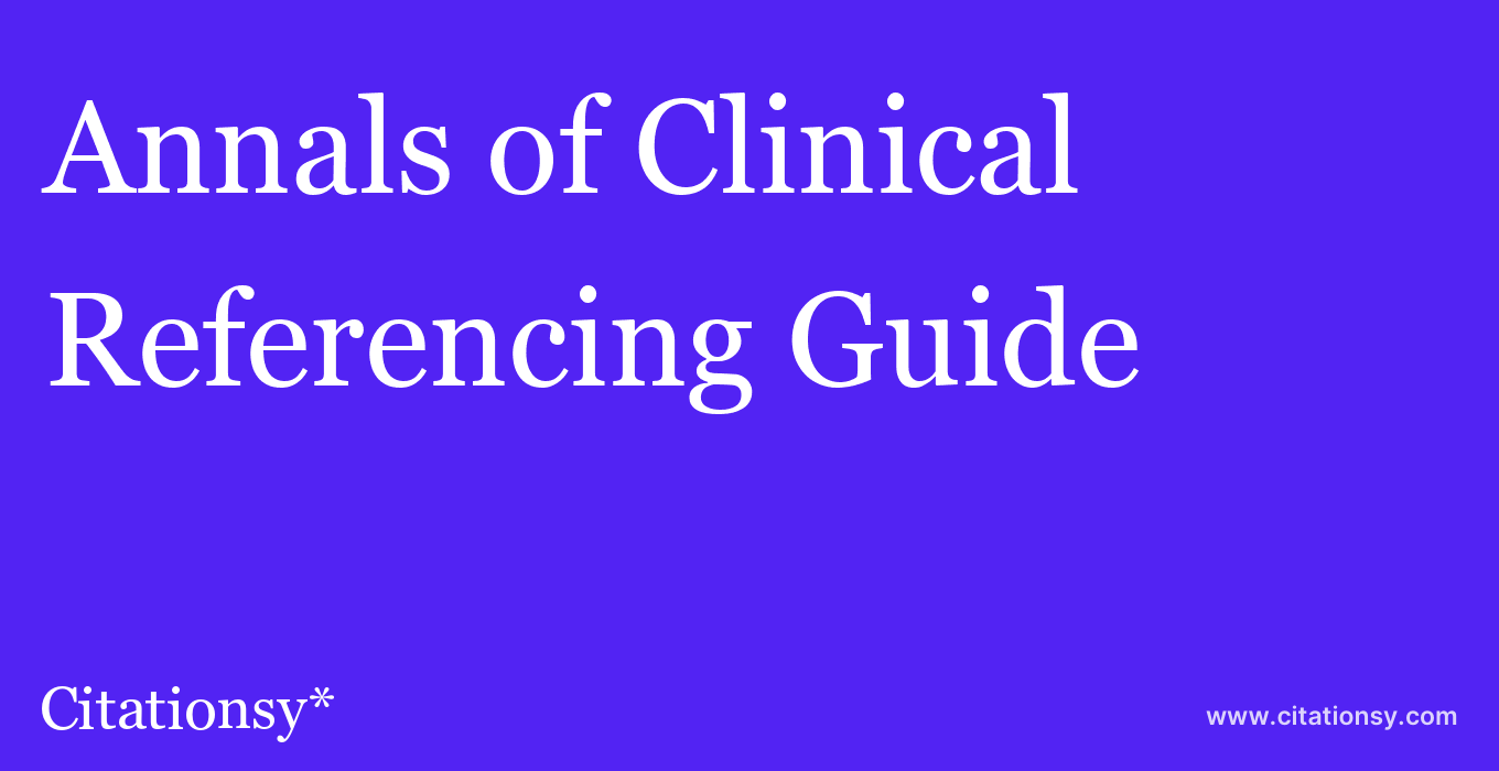cite Annals of Clinical & Laboratory Science  — Referencing Guide